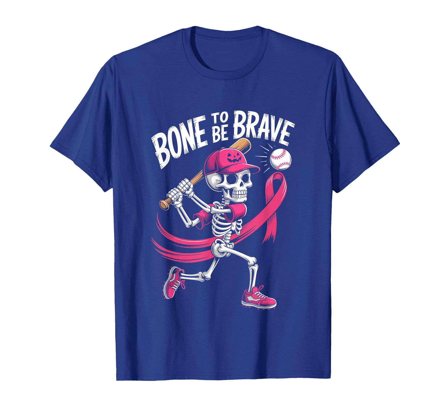 Baseball Skeleton Fighter Halloween Breast Cancer Awareness T-Shirt
