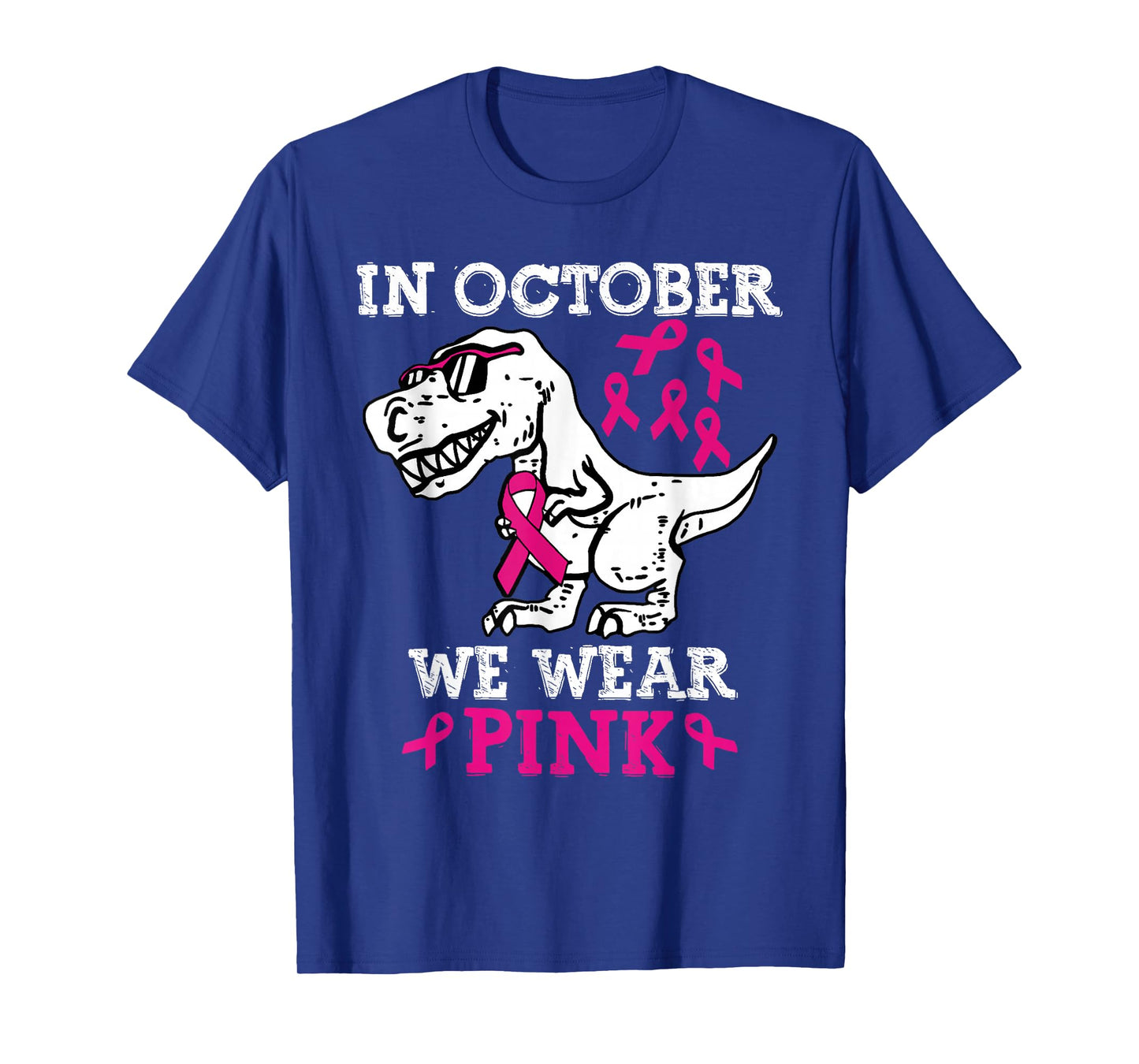 in October We Wear Pink Breast Cancer Awareness Dinosaur T-Shirt