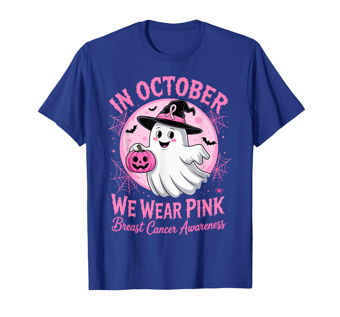 in October We Wear Pink Ghost Pumpkin Breast Cancer Survivor T-Shirt