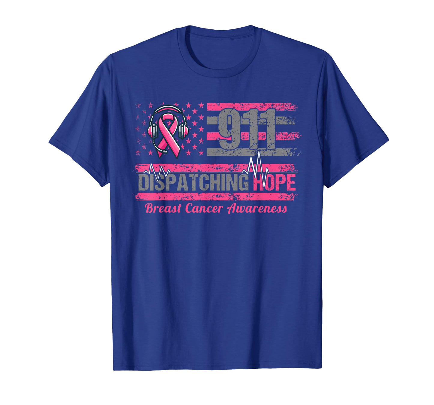 911 Dispatcher Breast Cancer Awareness American Flag T-Shirt