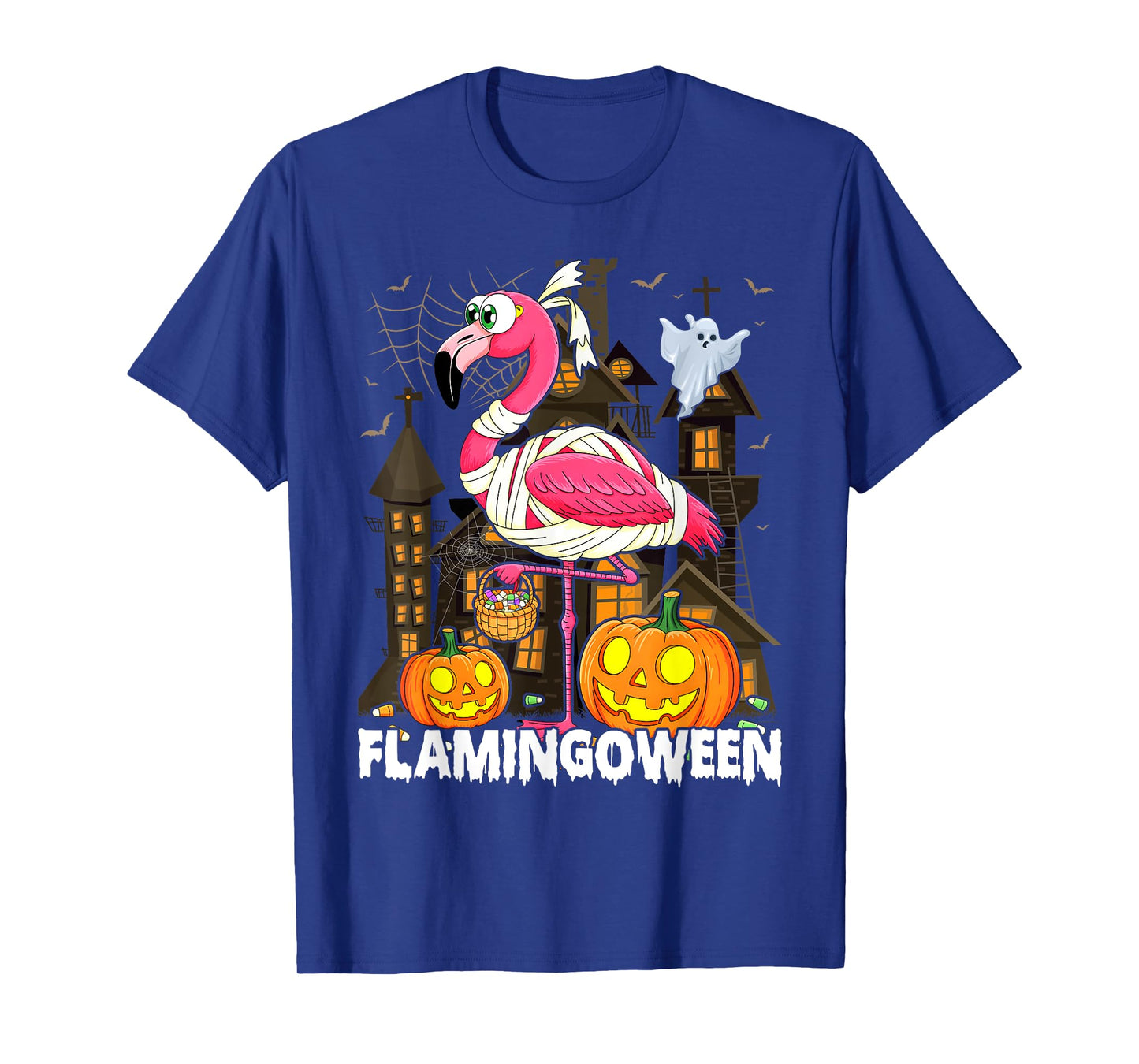 Happy Flamingoween Pink Flamingo Halloween Skeleton Spooky T-Shirt