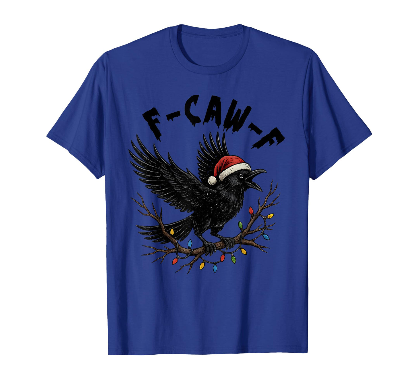 Black Crow F-Caw-F Funny Retro Christmas Lights Santa Hat T-Shirt