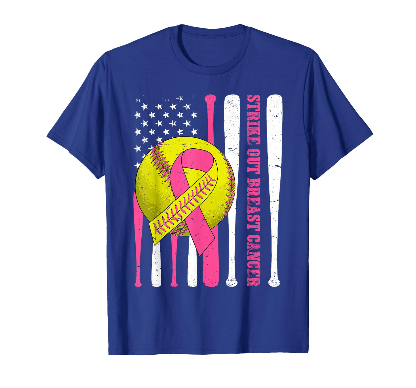 Strike Out Breast Cancer Softball American Flag Women Girls T-Shirt