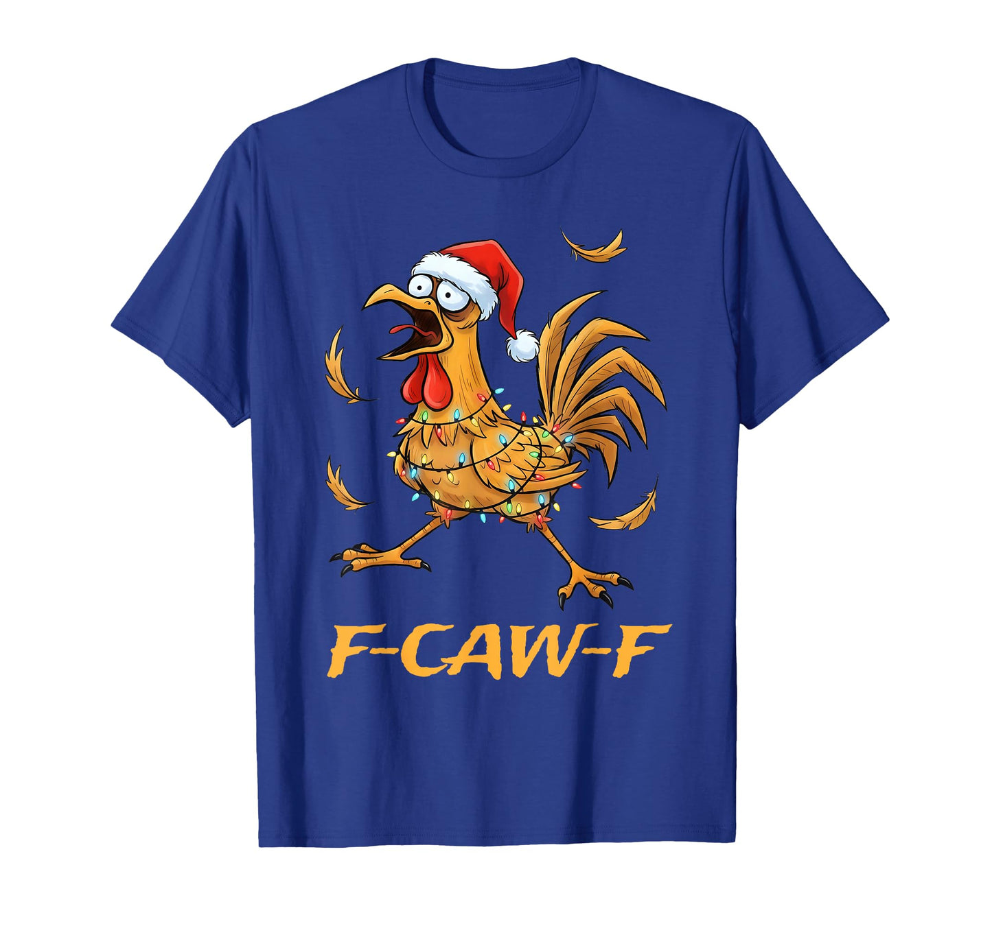 F-Caw-F Rooster with Santa hat Wrapped in Christmas Lights T-Shirt