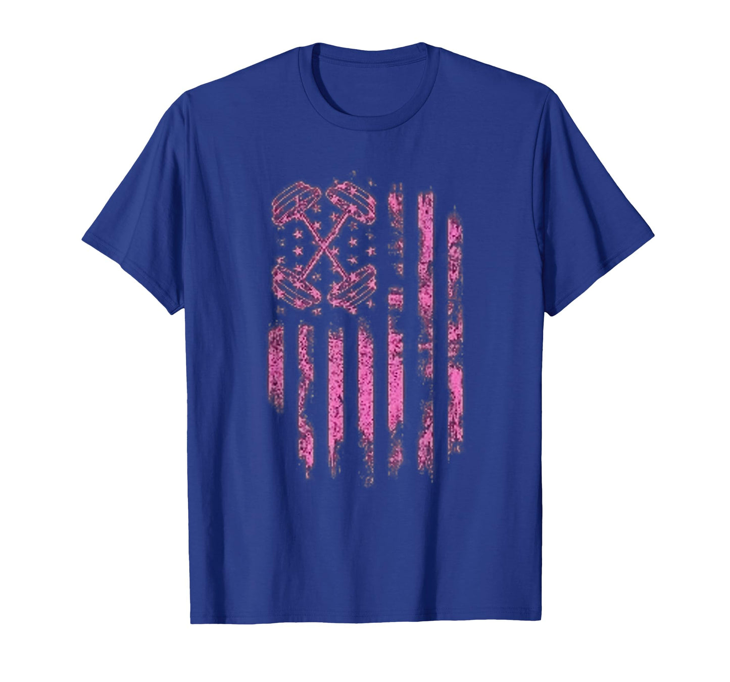 Pink Barbell American Flag Breast Cancer Awareness - Fitness Women Men T-Shirt
