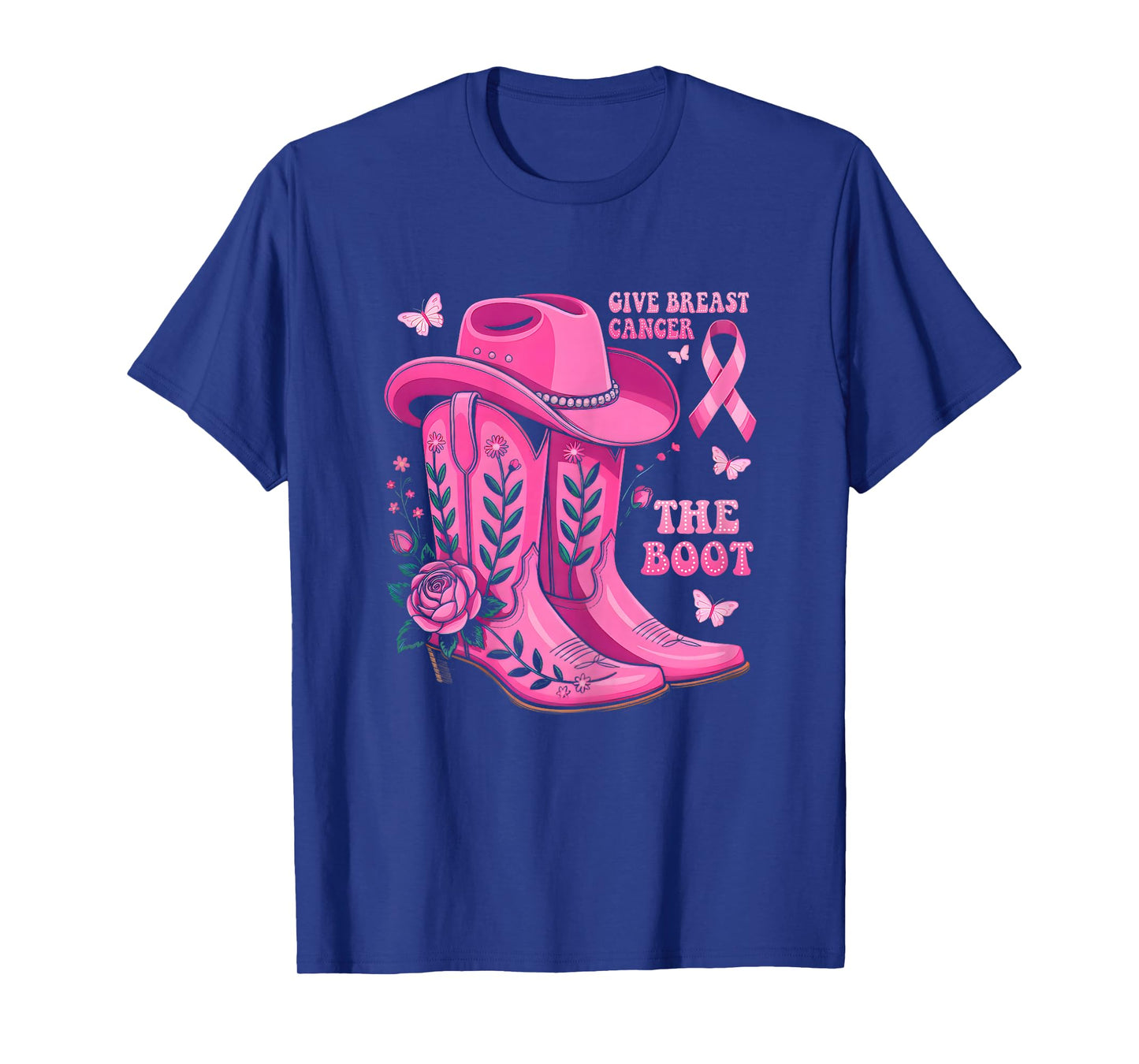 Give Breast Cancer The Boot Cowgirl Cancer Awareness Ribbon T-Shirt