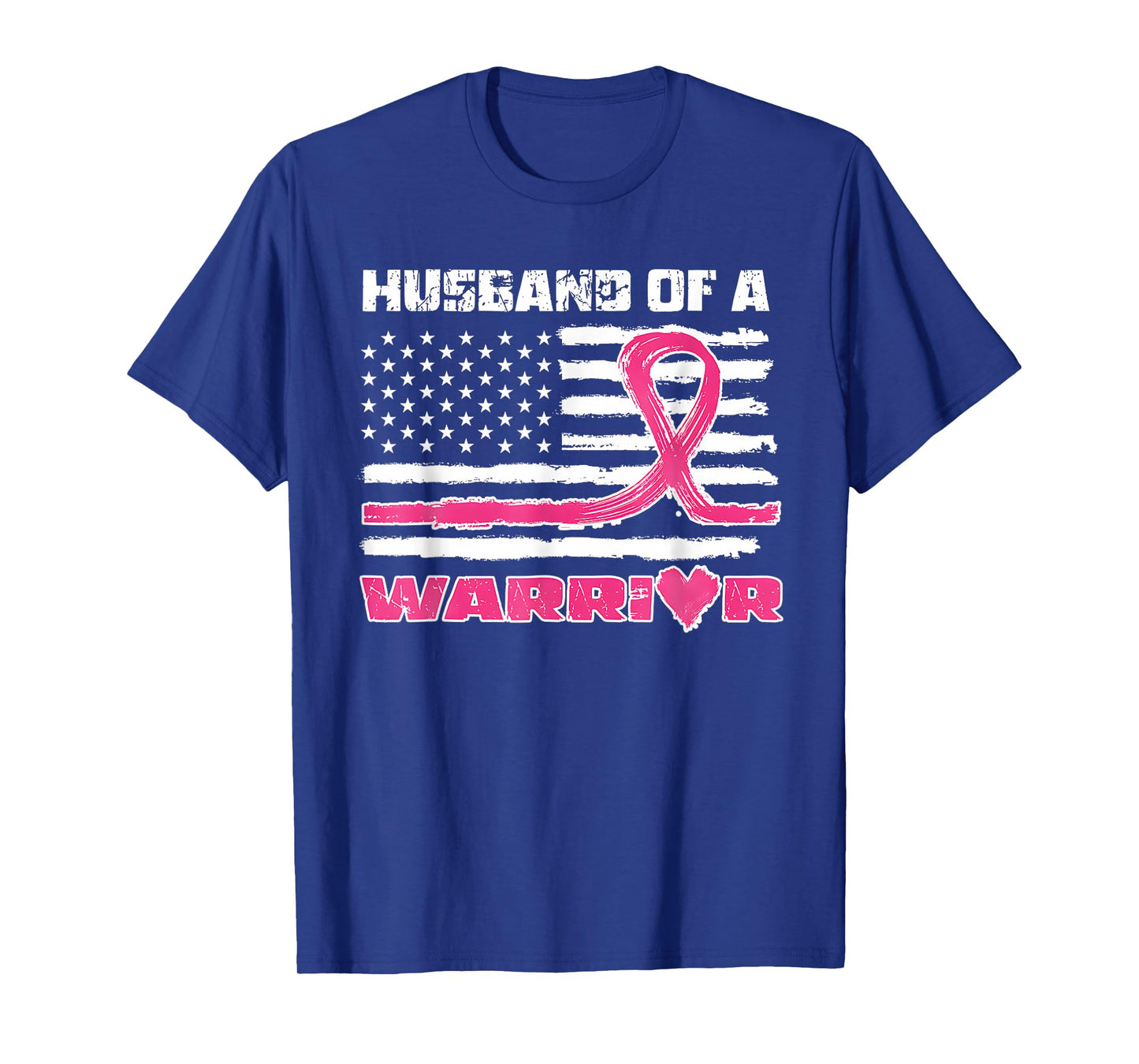 Pink Ribbon American Flag Husband Of A Warrior Breast Cancer T-Shirt