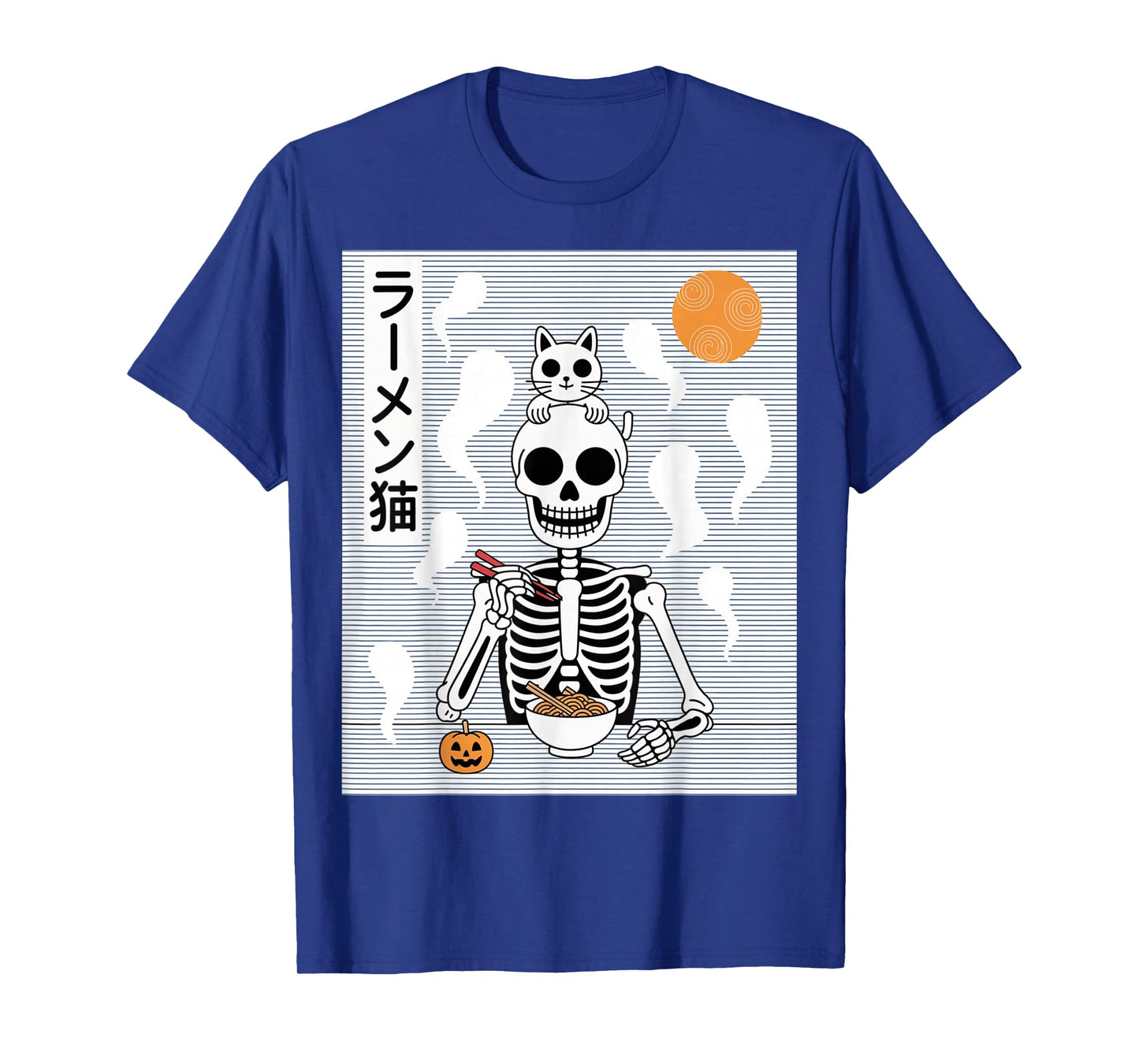 Ramen Cat Skeleton Halloween Japanese Noodles Funny Cute T-Shirt