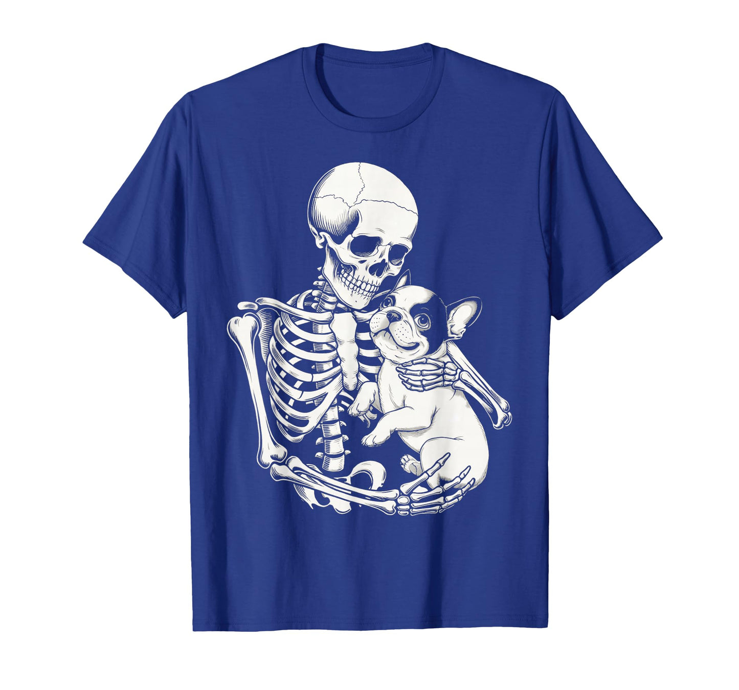 Skeleton Hugging Dog Halloween French Bulldog Lover Dog T-Shirt