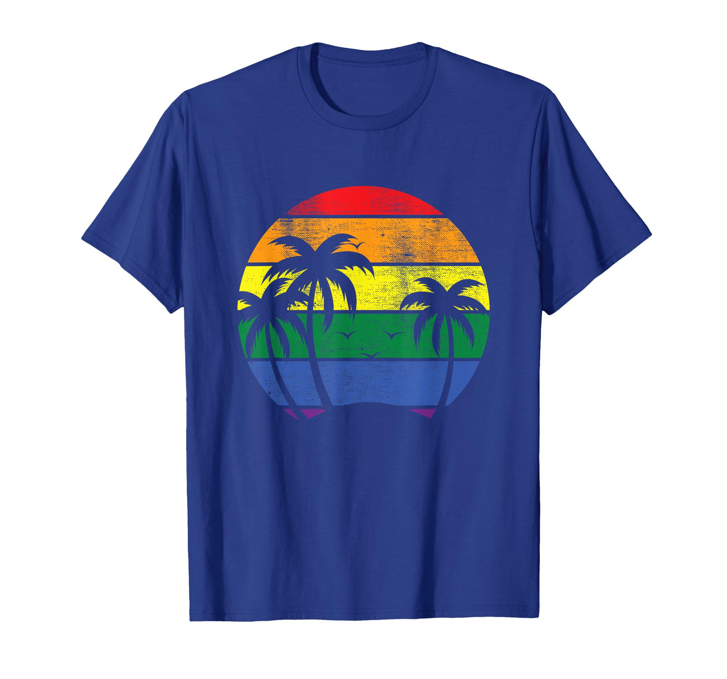 Pacific Ocean Palm Trees With Vintage LGBT Rainbow Sunset T-Shirt
