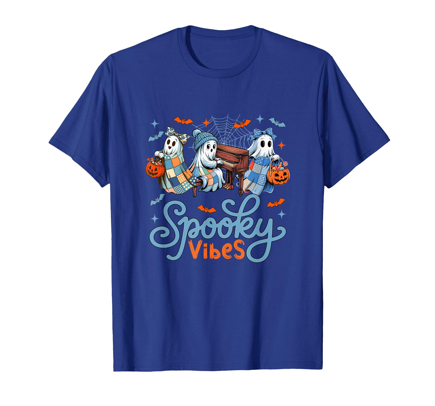 Spooky Funny Vibes Halloween Three Cute Boos Playing Piano T-Shirt
