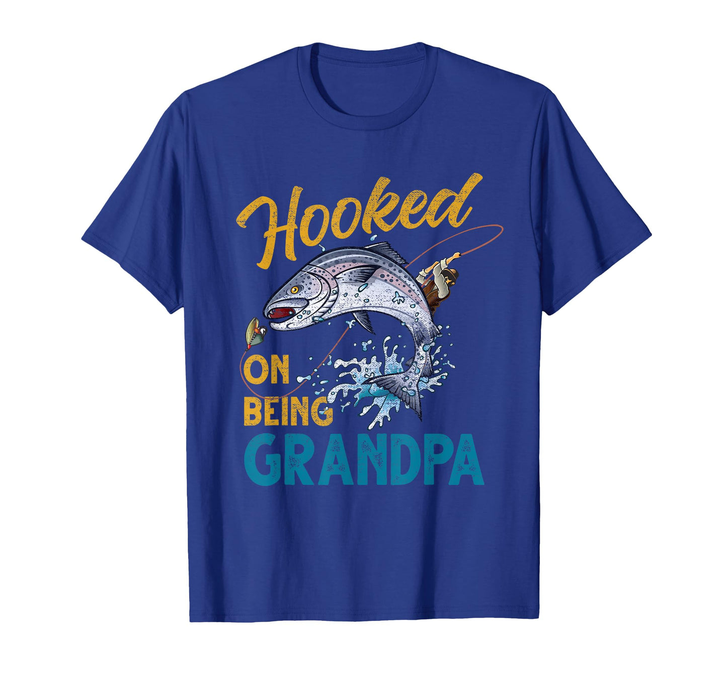 Vintage Hooked On Being Grandpa Funny Fishing Fathers Day T-Shirt
