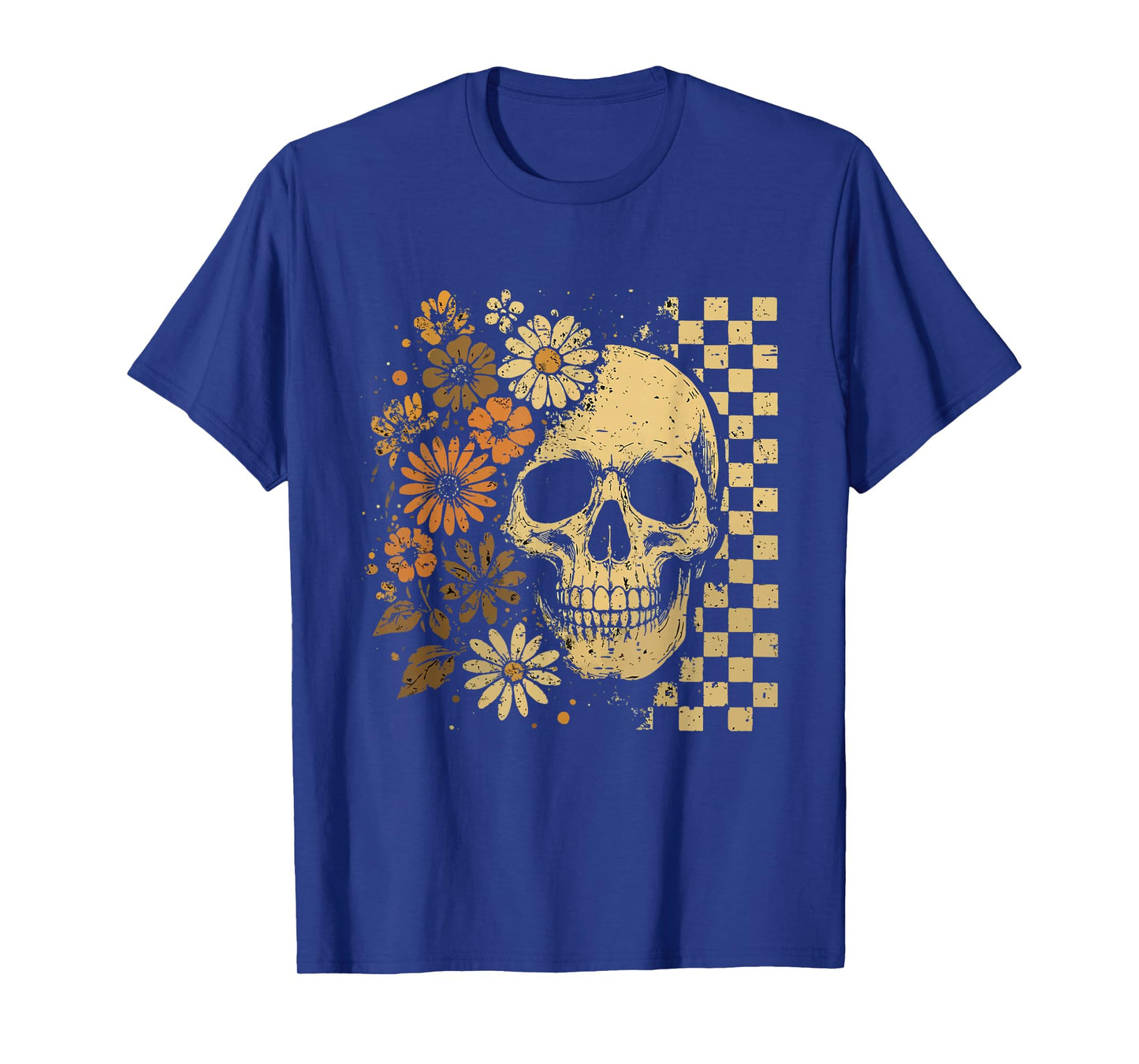 Retro Floral Skeleton Skull Halloween Funny Spooky Season T-Shirt