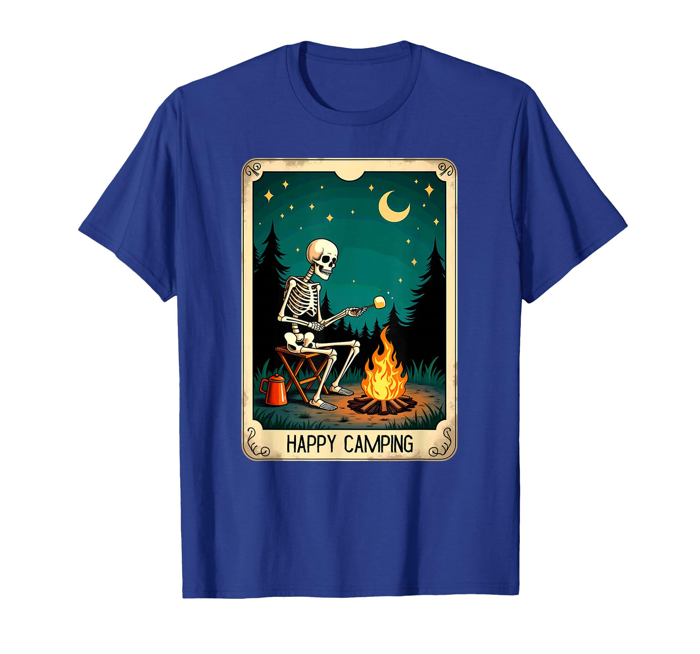 Gothic Tarot Card Skeleton Happy Camping T-Shirt