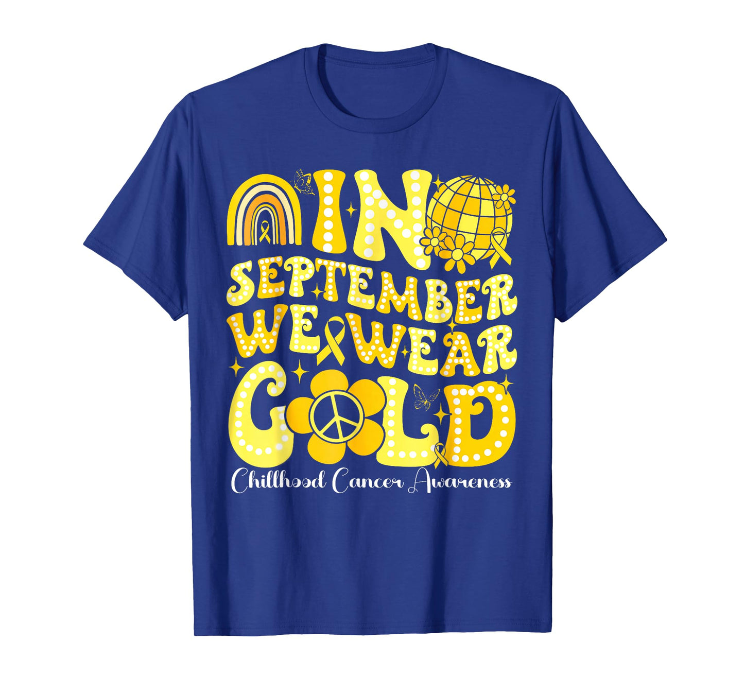 In September We Wear Gold Childhood Cancer Awareness Groovy T-Shirt