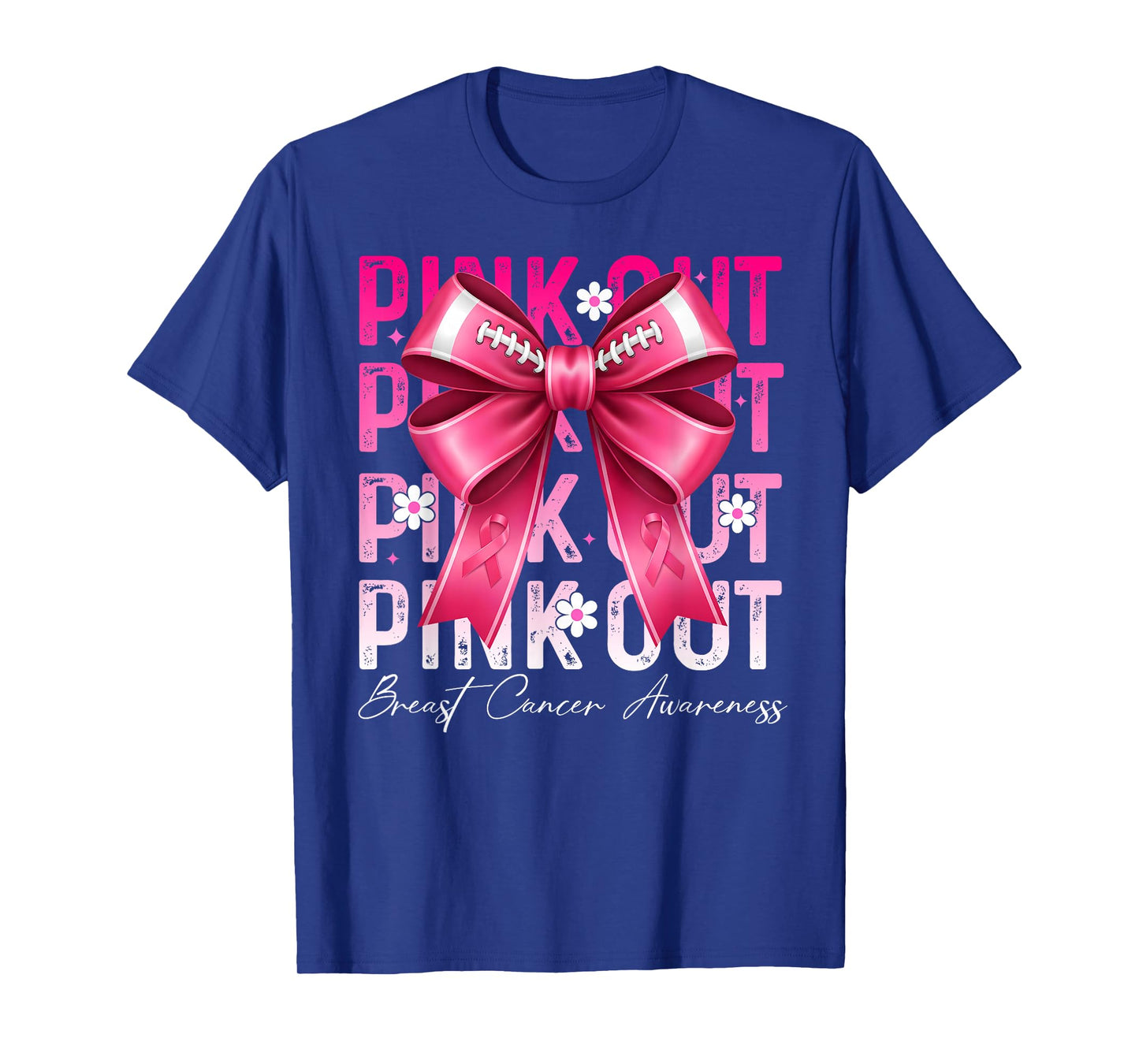 Pink Out Football Team Breast Cancer Awareness Coquette Bow T-Shirt