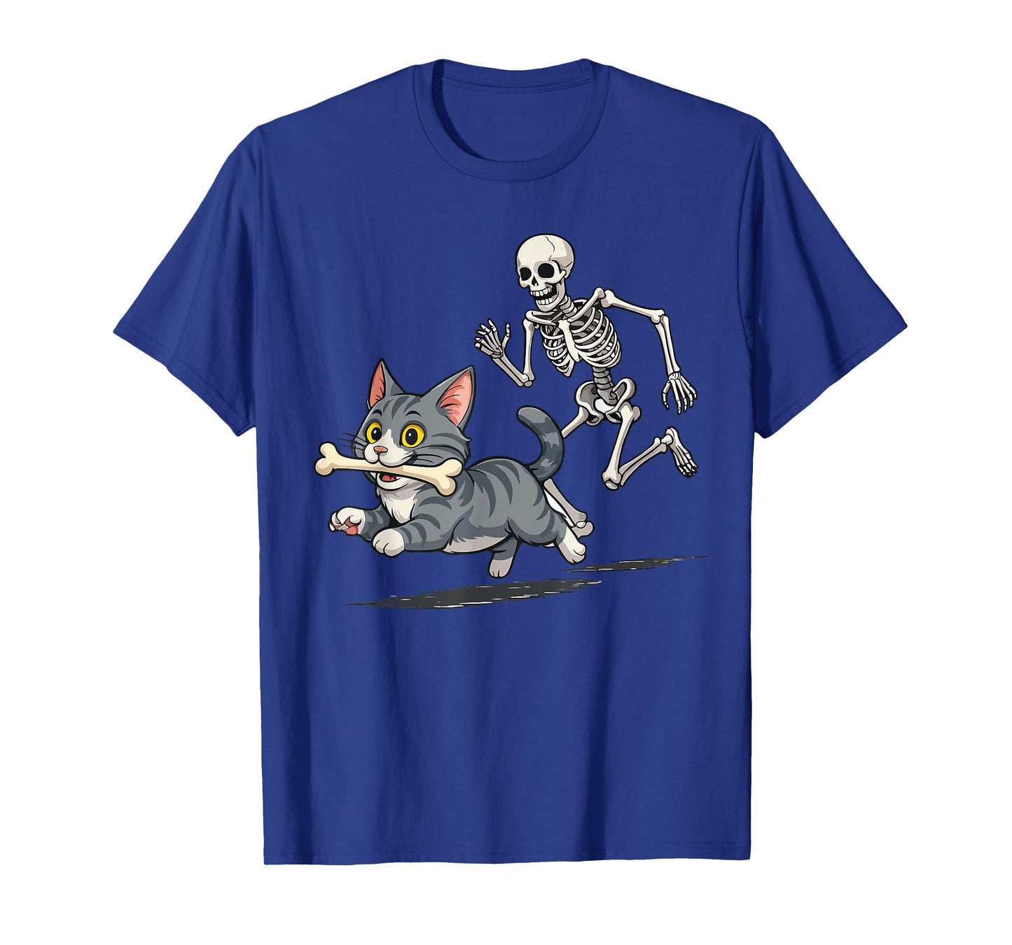 Funny Skeleton Chasing Cat Halloween Pet Lover T-Shirt