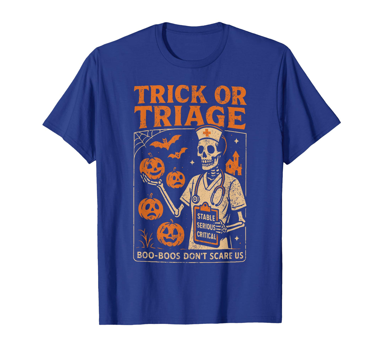Trick or Triage Skeleton Pumpkin Nurse Halloween Costume T-Shirt