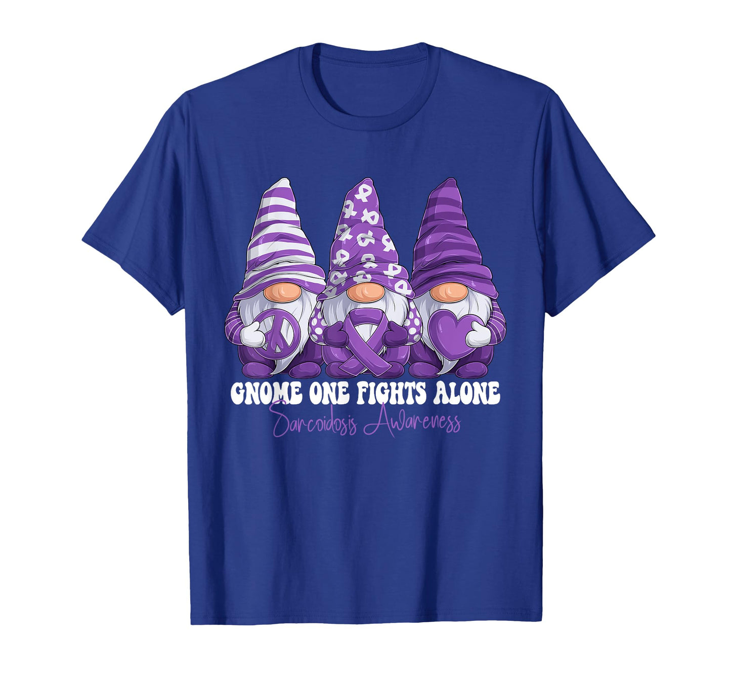 Sarcoidosis Awareness Month Purple Ribbon Gnomies Support T-Shirt