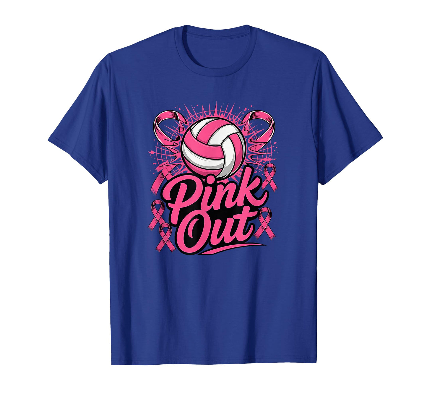 Volleyball Pink Out Breast Cancer Awareness Pink Ribbon T-Shirt