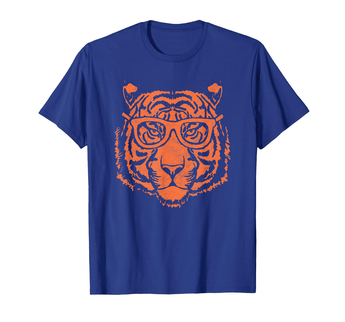 Artistic Orange Tiger Head & Hipster Glasses Funny Graphic T-Shirt
