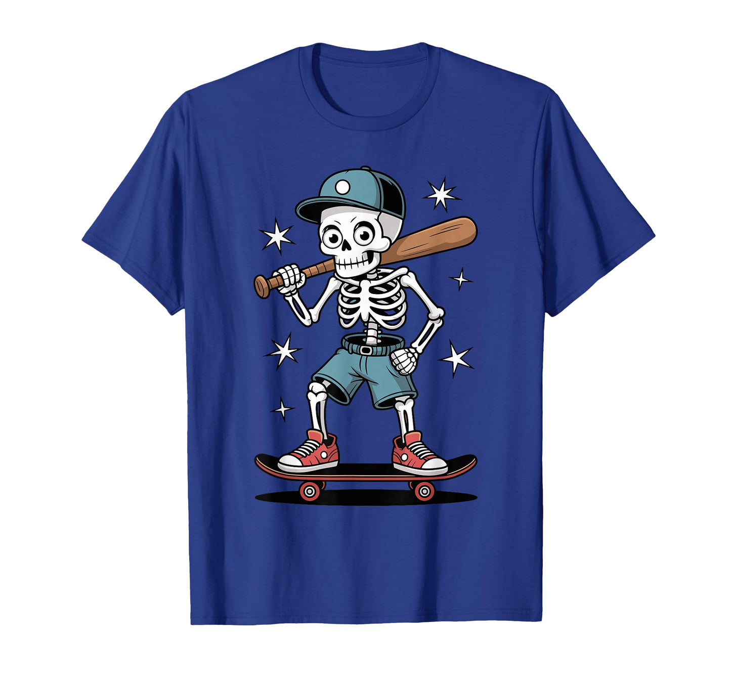 Halloween Skeleton Baseball Skateboard Kids Teen Graphic T-Shirt