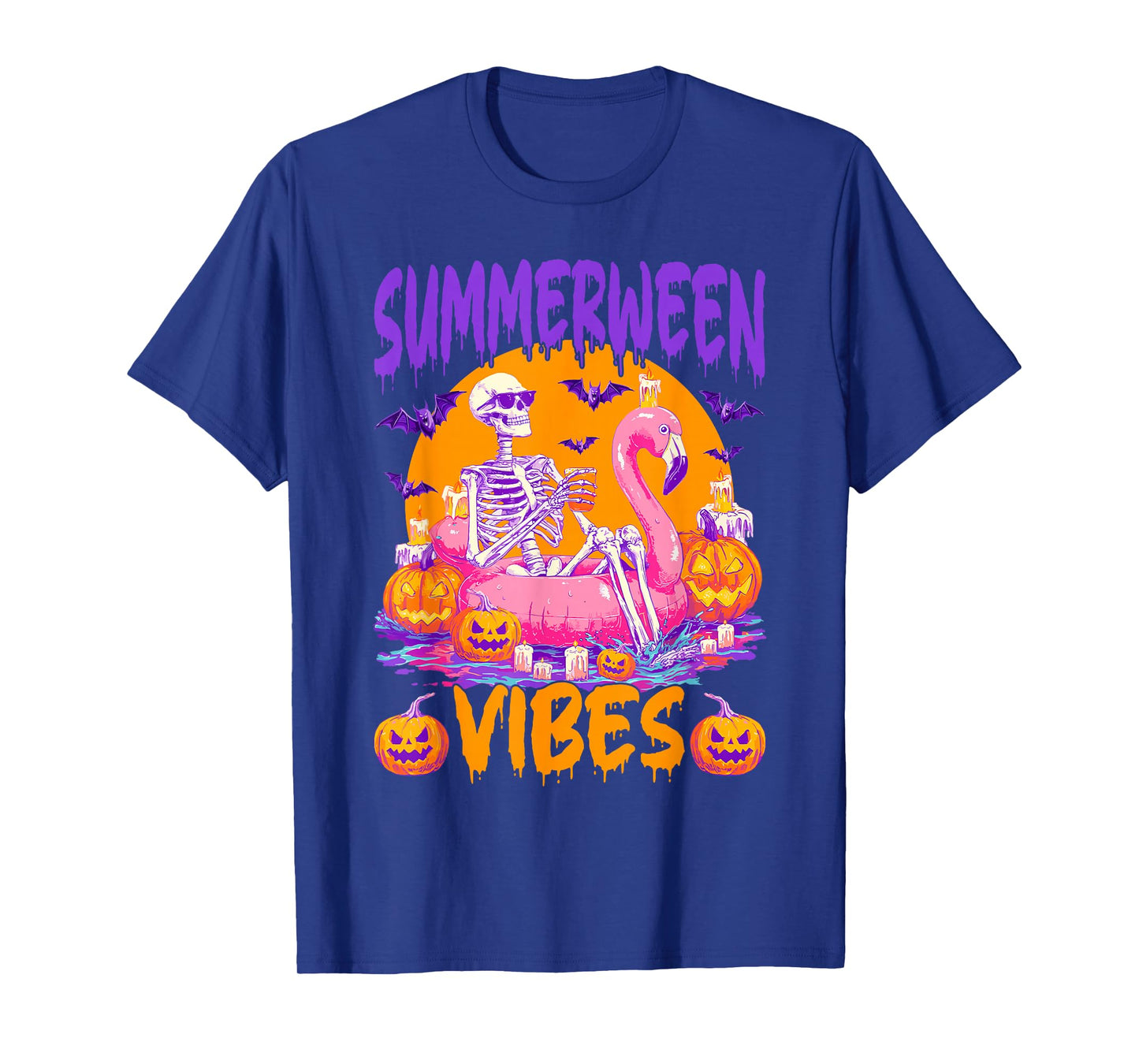 Summerween Vibes Skeleton On Float Halloween Summer Vacation T-Shirt