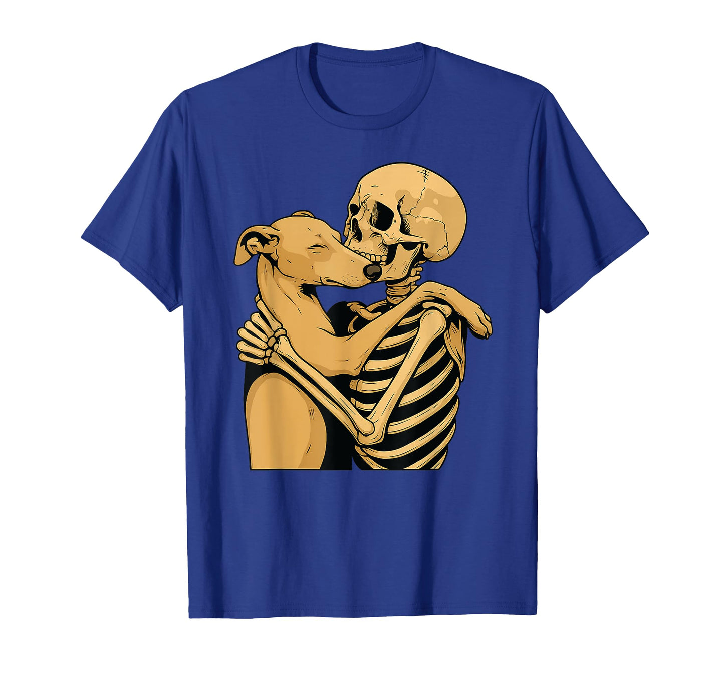 Skeleton Hugging Whippet Dog Halloween T-Shirt
