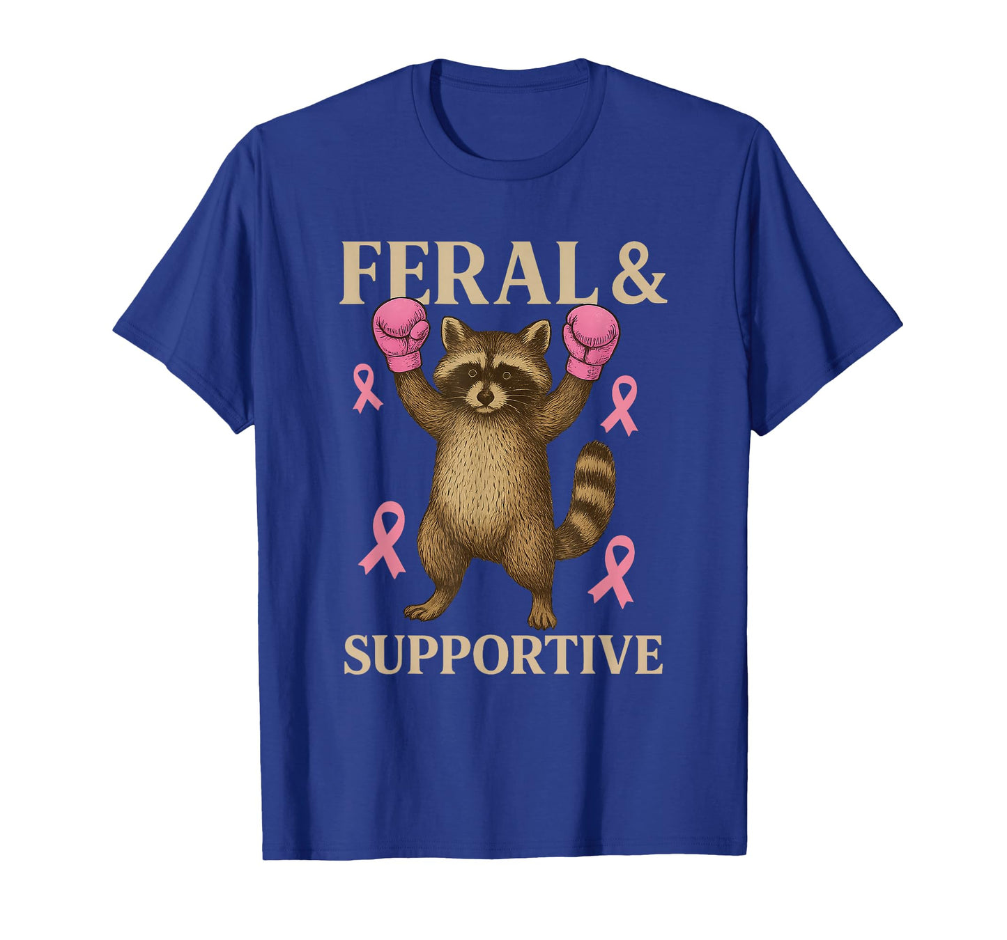 Breast Cancer Awareness Feral and Supportive Funny Raccoon T-Shirt