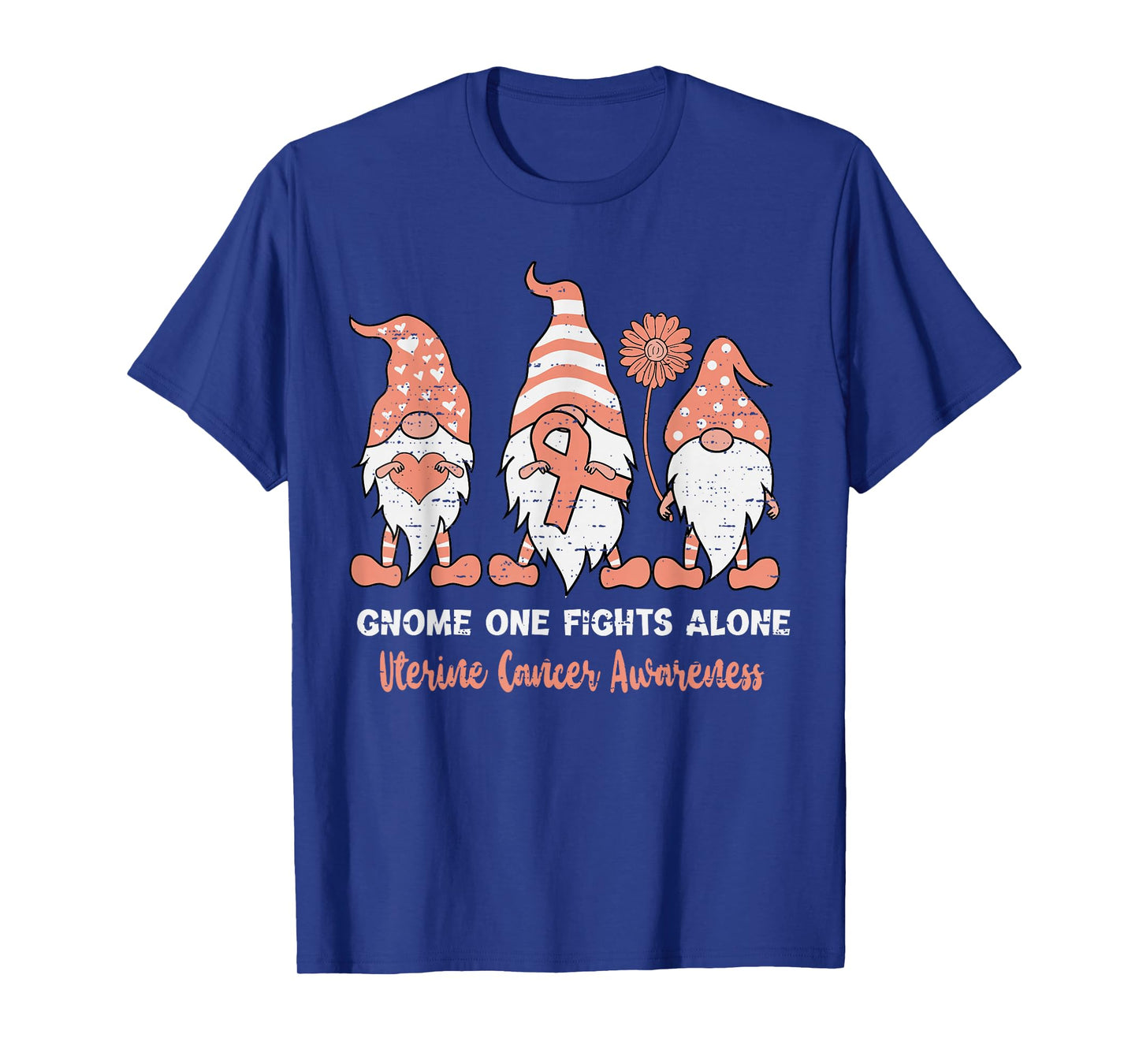 Uterine Cancer Awareness Gnome Ribbon Peach Girl Boy Kids T-Shirt