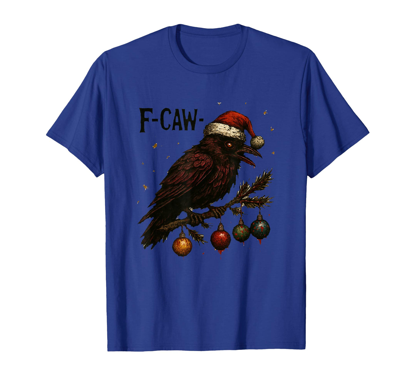 Black Crow F-Caw-F Funny Retro Christmas Lights Santa hat T-Shirt