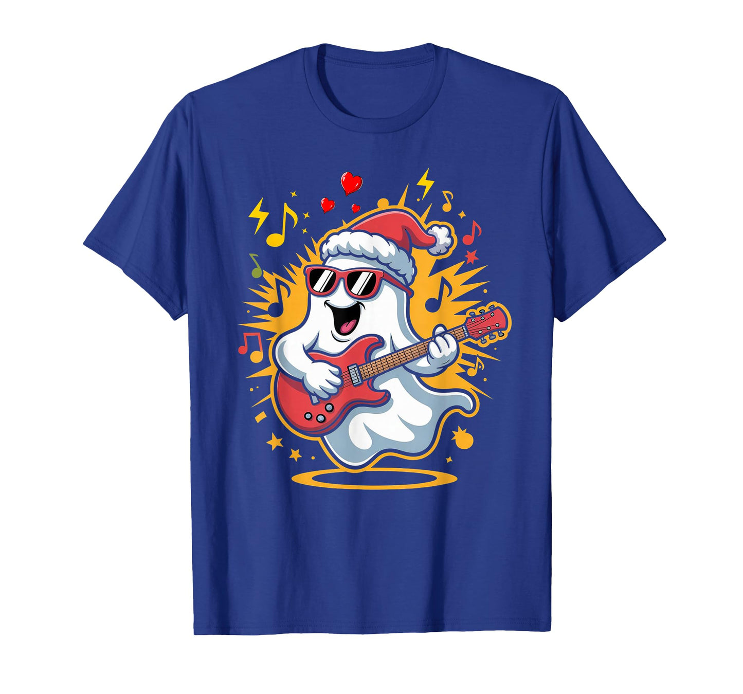Halloween Rocker Ghost Santa Hat Cool Christmas Love Music T-Shirt