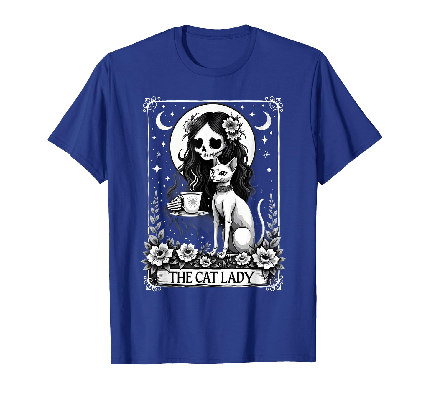 Gothic Tarot Card Cat Lady Skeleton Coffee T-Shirt