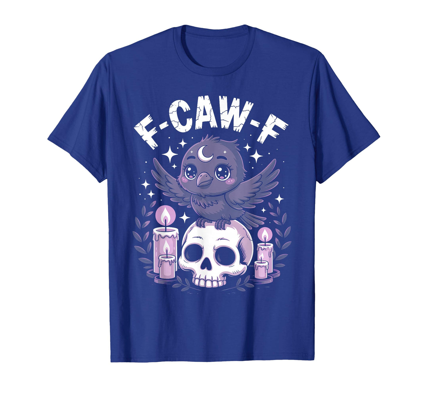 Kawaii Crow on Skull Candles Funny F-CAW-F Goth Anime Design T-Shirt