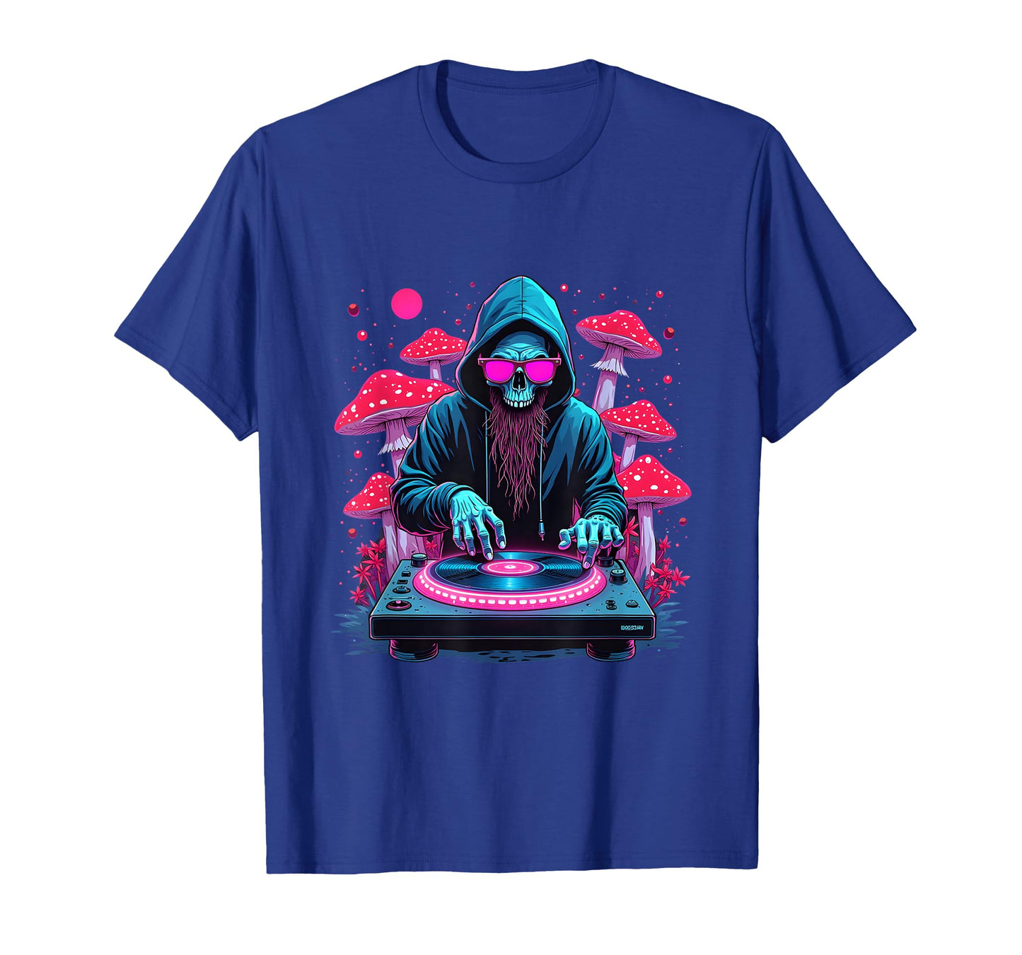 Neon Skull DJ Spinning Turntable Trippy Rave Design T-Shirt