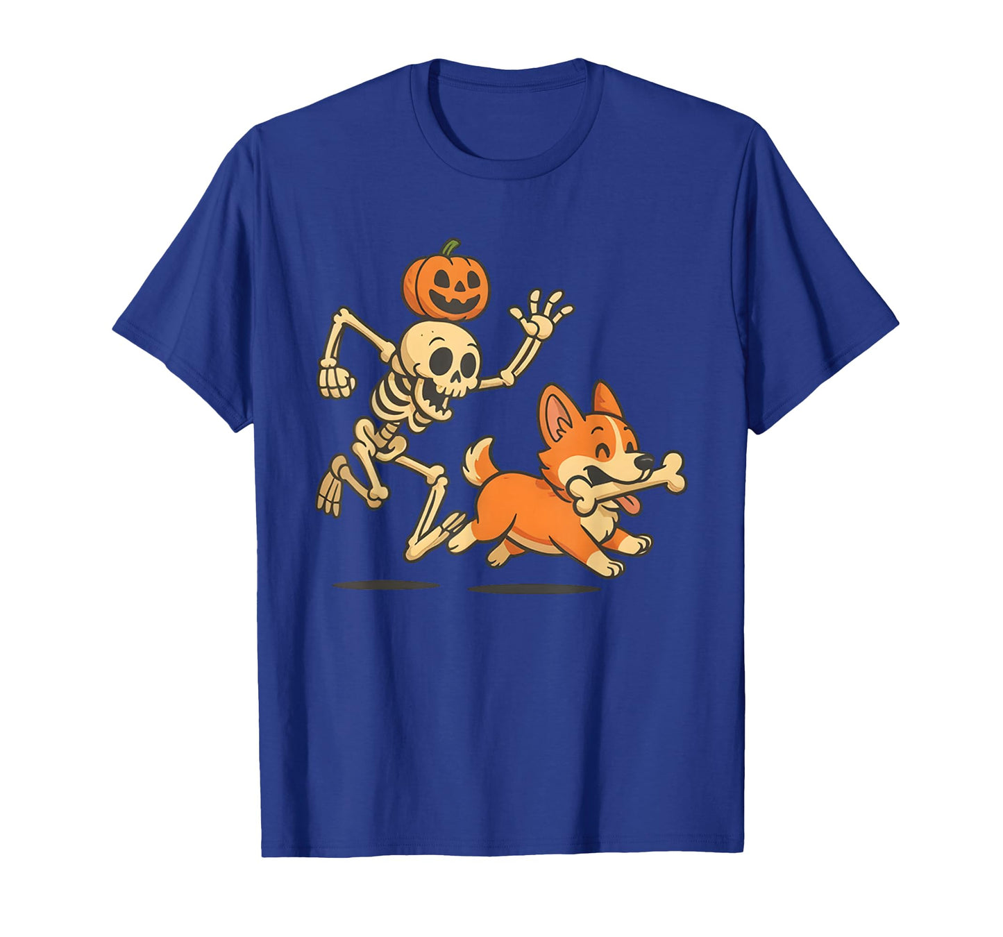 Funny Skeleton Chasing Corgi Halloween Dog Mom Pet Lover T-Shirt