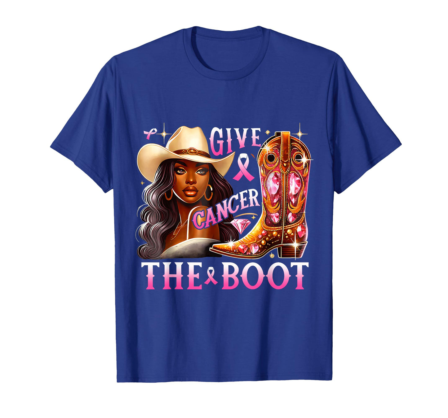 Give Cancer The Boot Breast Cancer Awareness Melanin Cowgirl T-Shirt