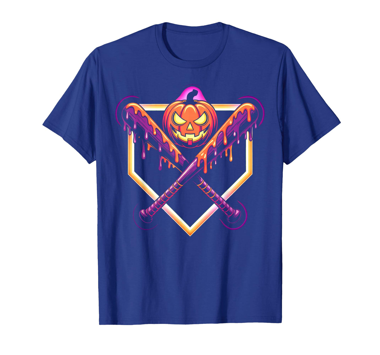 Halloween Pumpkin Baseball Crossed Bats Dripping Horror T-Shirt