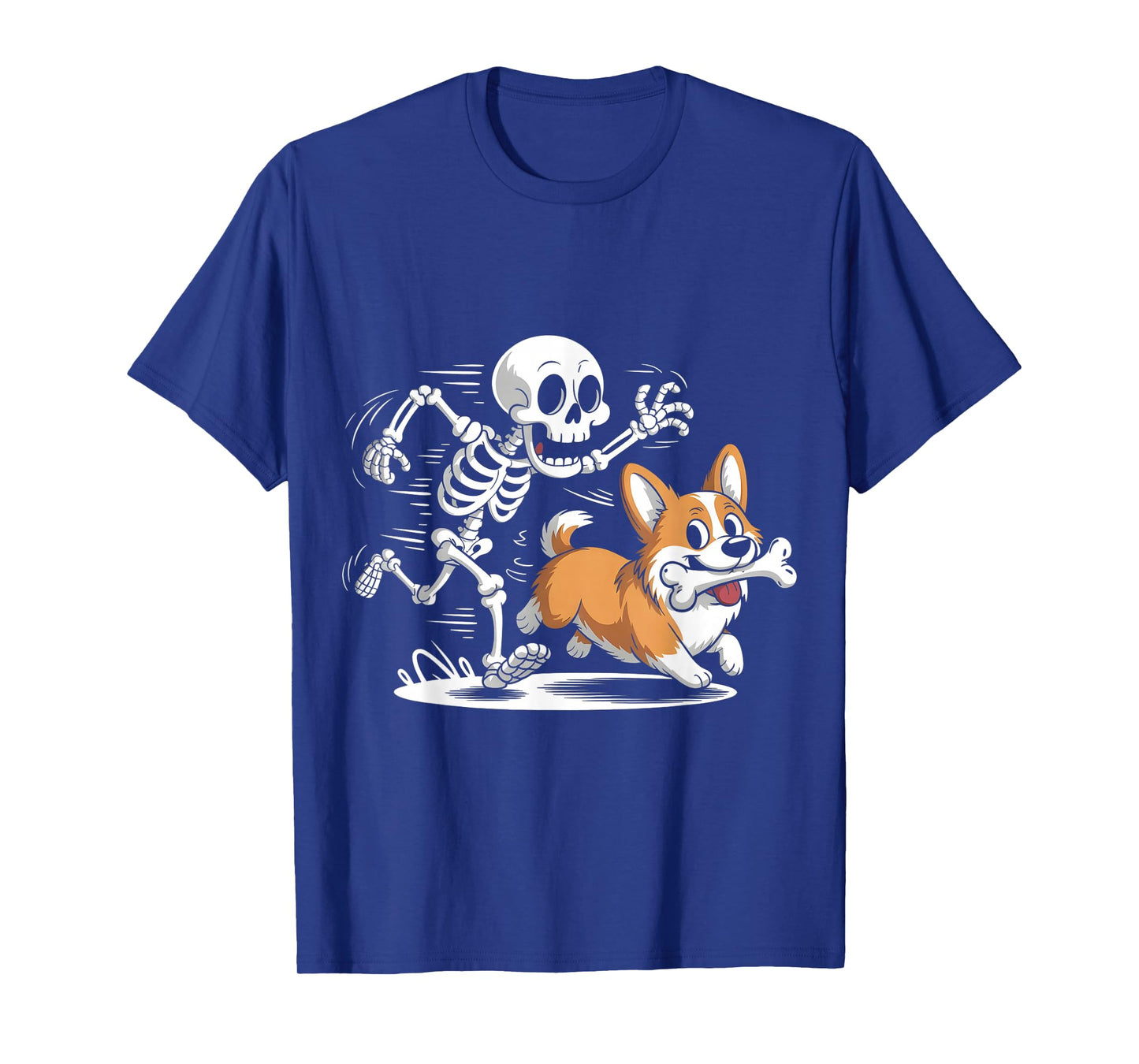 Skeleton Chasing Corgi Funny Halloween T-Shirt