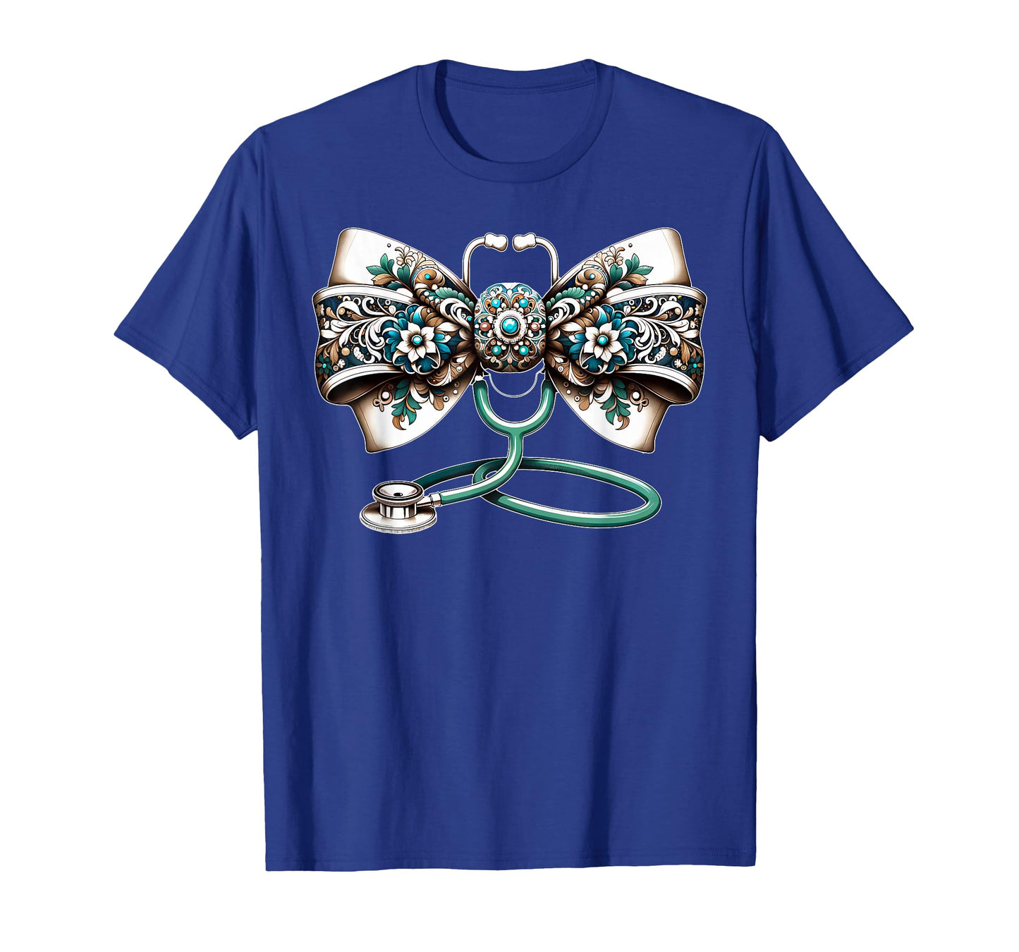 Coquette Bow Stethoscope Western Teal Turquoise RN Nurse T-Shirt