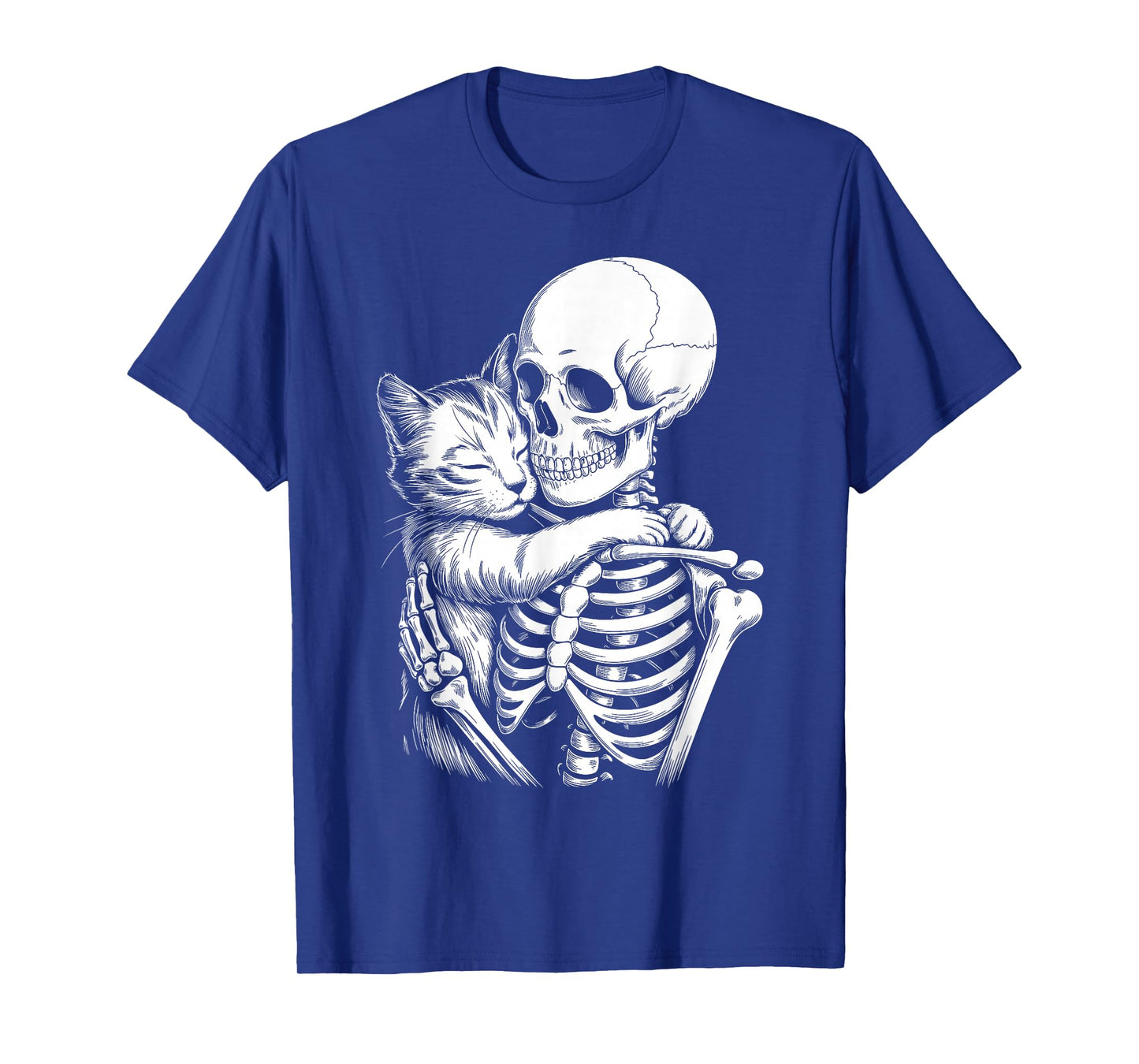 Skeleton Hugging Cat Lover Spooky Season Halloween T-Shirt
