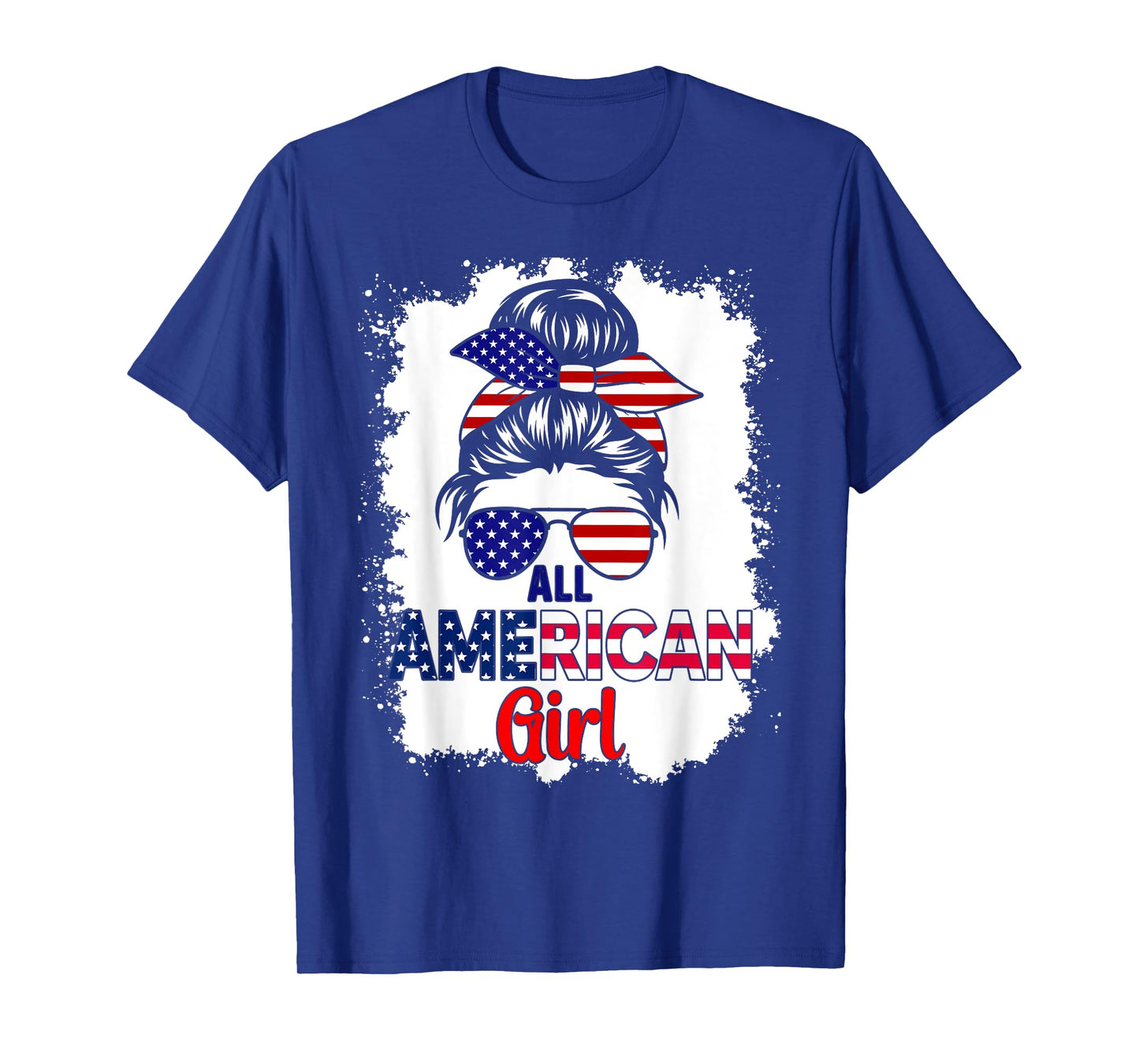 Messy Bun Patriotic All American Girl 4th Of July T-Shirt
