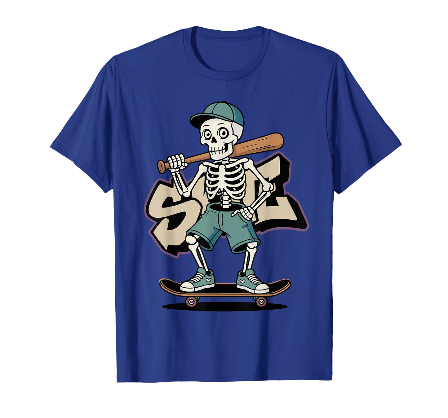 Halloween Skeleton Baseball Skateboard Street Graphic T-Shirt