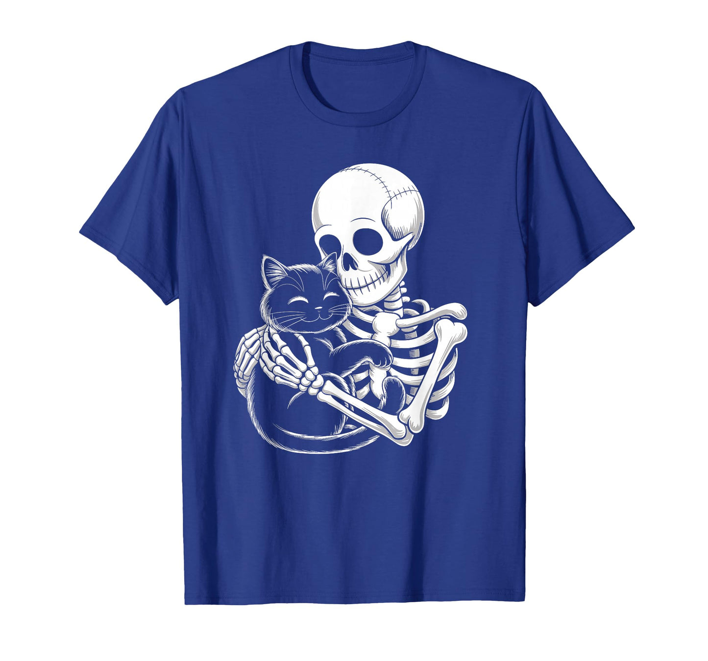 Skeleton Hugging Cat Gothic Style Halloween Graphic T-Shirt