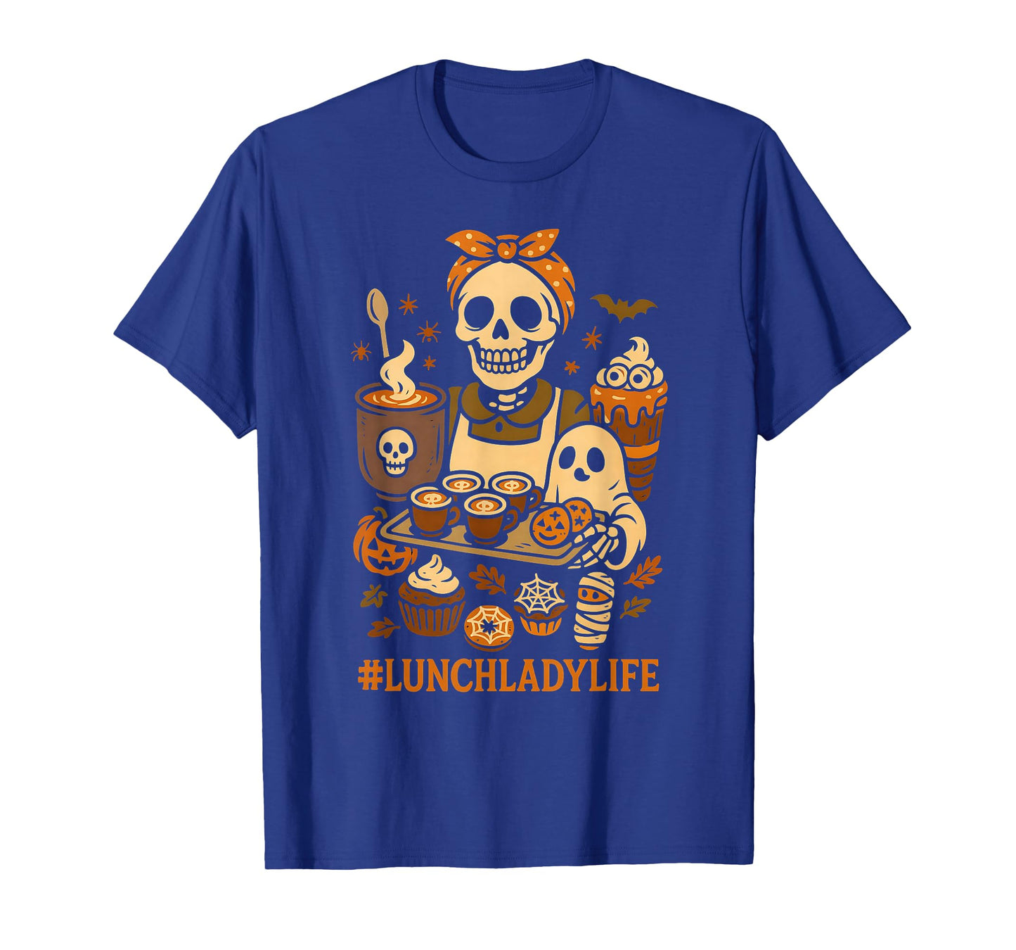 Skeleton Lunch Lady Coffee Cafeteria Crew Spooky Halloween T-Shirt