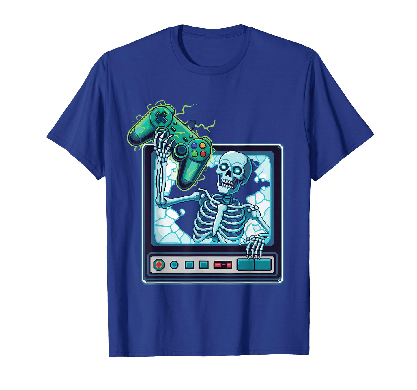 Halloween Gamer Skeleton Retro TV Console T-Shirt