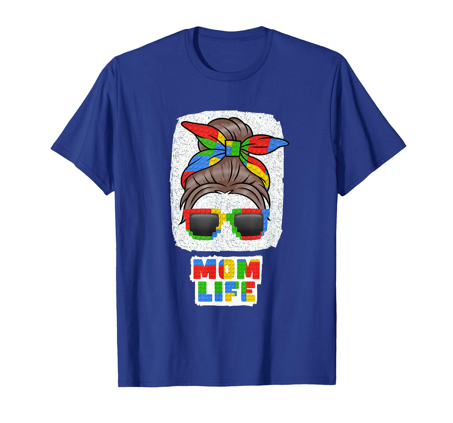 Mom Life Cute Messy Bun Master Builder Building Blocks Women T-Shirt
