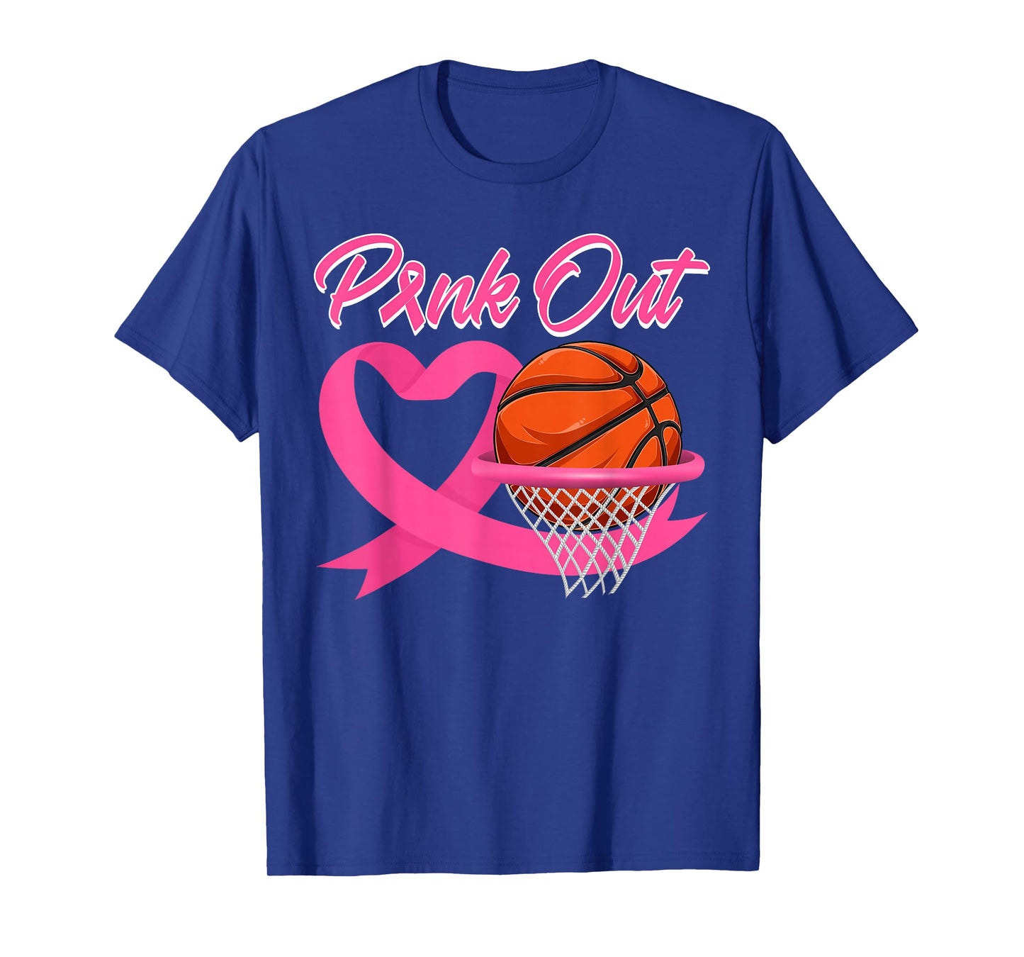 Pink Out Breast Cancer Pink Ribbon Heart & Basketball Ball T-Shirt