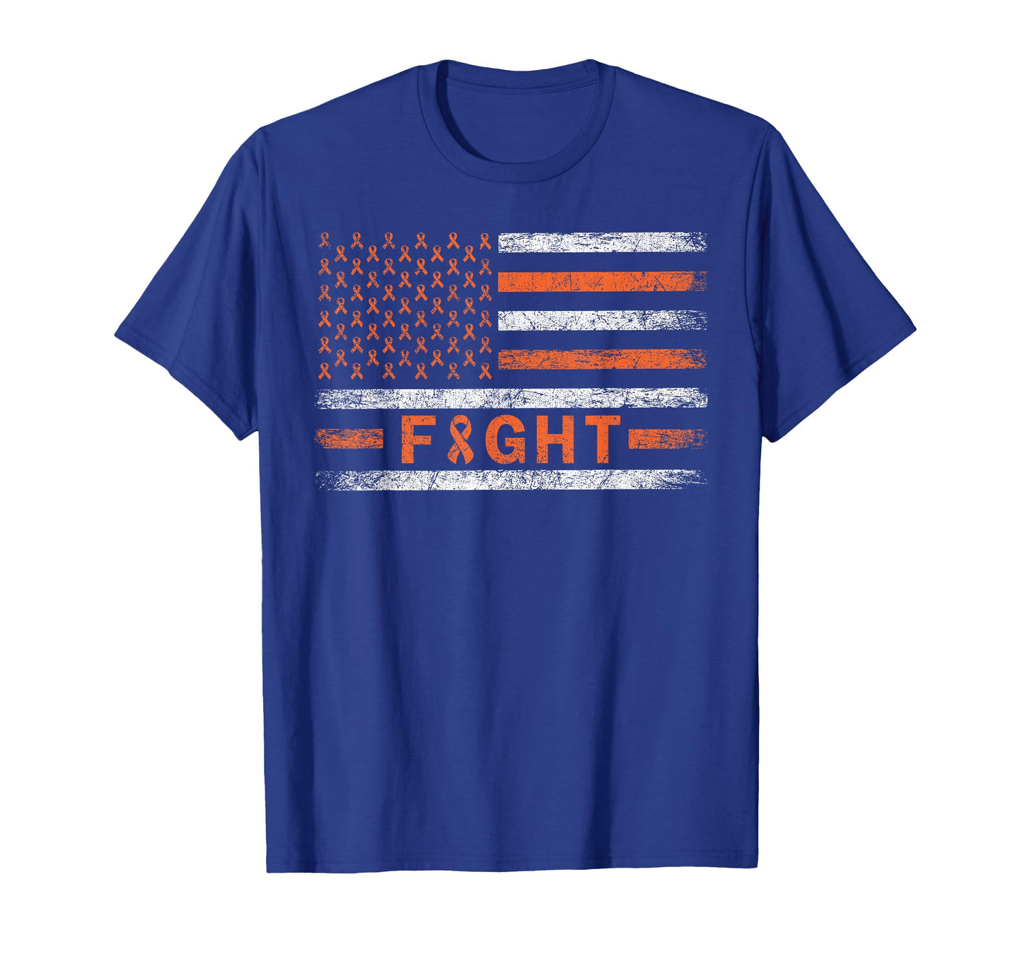 American Flag Orange Ribbon Fight Leukemia Awareness Women Men T-Shirt