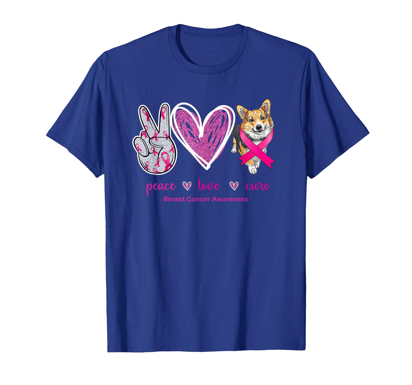 Peace Love Cure Corgi Dog Breast Cancer Awareness T-Shirt for Men Women
